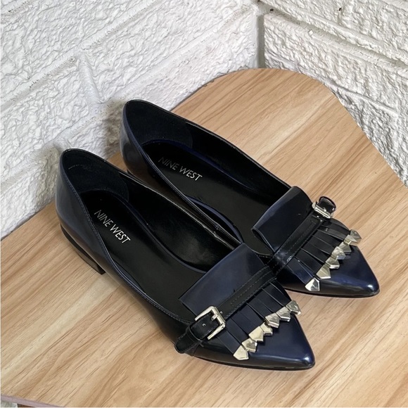 NINE WEST Pointed Tassel Flats Shoes Women's 7 Toe Loafers Blue Patent Leather - Picture 11 of 15